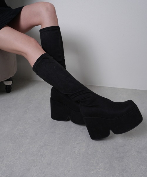 LIPSERVICE（リップサービス）の「プラットフォームスクエアミドルブーツ（ブーツ・レディース・ブラック・L/M/S）」の7枚目の写真