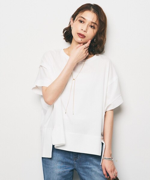 UNTITLED(アンタイトル)の「【Audrey and John Wad】ダブルシルケット天竺デザインプルオーバー(Tシャツ/カットソー・レディース・ホワイト/ブラック・02)」の1枚目の写真