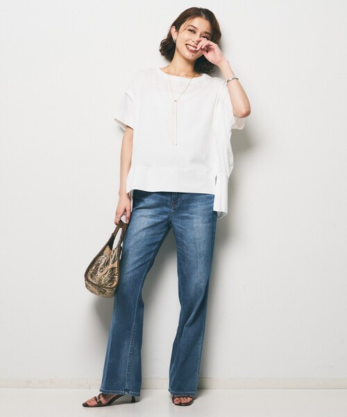 UNTITLED(アンタイトル)の「【Audrey and John Wad】ダブルシルケット天竺デザインプルオーバー(Tシャツ/カットソー・レディース・ホワイト/ブラック・02)」の5枚目の写真