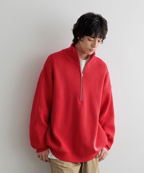LOWRYS FARM(ローリーズファーム)の「【LFM(U)】アゼニットハーフZIPプルオーバー 593385(ニット/セーター・メンズ・ブラック/レッド/ホワイト/グレー・FREE)」の1枚目の写真