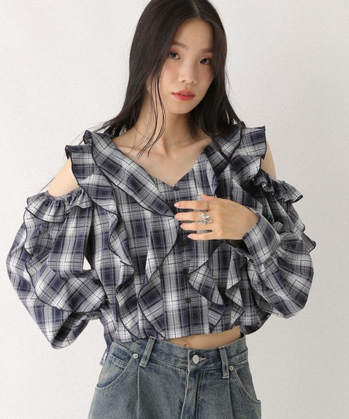 Heather（ヘザー）の「ショルダーカットフリルブラウス 581151（シャツ 