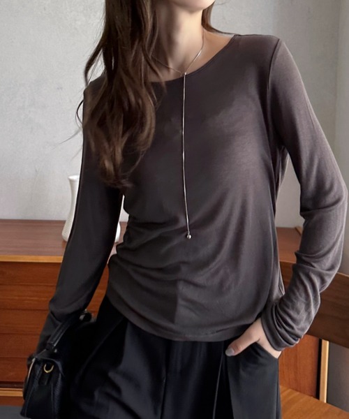 Eclat one(エクラワン)の「【Eclat one】袖口シャーリング シアー カットソー(Tシャツ/カットソー・レディース・ブラック/オフホワイト/チャコールグレー・M)」の8枚目の写真