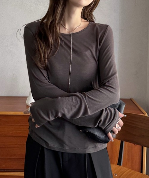 Eclat one(エクラワン)の「【Eclat one】袖口シャーリング シアー カットソー(Tシャツ/カットソー・レディース・ブラック/オフホワイト/チャコールグレー・M)」の9枚目の写真