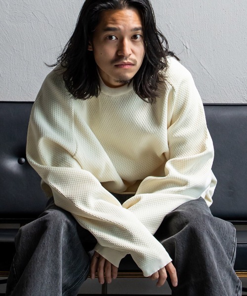 430(フォーサーティ)の「mn3164-ATHLETIC MESH KNIT C&S ニットカットソー(25-147)(ニット/セーター・メンズ・オフホワイト/カーキ/ブラック/ネイビー・3/2/1/0)」の2枚目の写真