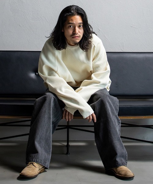 430(フォーサーティ)の「mn3164-ATHLETIC MESH KNIT C&S ニットカットソー(25-147)(ニット/セーター・メンズ・オフホワイト/カーキ/ブラック/ネイビー・3/2/1/0)」の5枚目の写真
