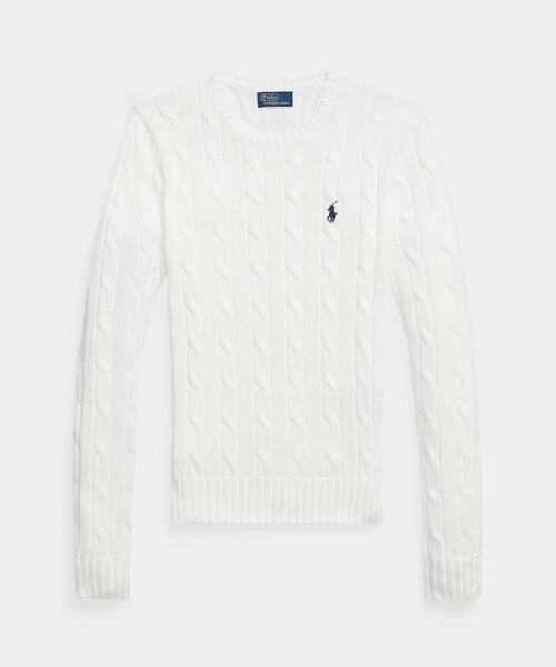 POLO RALPH LAUREN（ポロ ラルフ ローレン）の「ケーブルニット コットン クルーネック セーター（ニット/セーター・レディース・ホワイト・XS/XL/S/M/L）」の7枚目の写真