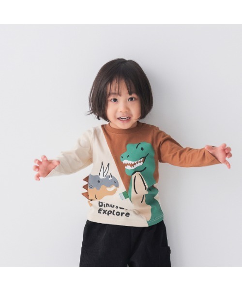 CHEEK ROOM（チークルーム）の「チークルーム 恐竜　ロングＴシャツ（Tシャツ/カットソー・キッズ・アイボリー/ブラック/オフホワイト・90cm/100cm/110cm/120cm/130cm/80ｃｍ）」の3枚目の写真