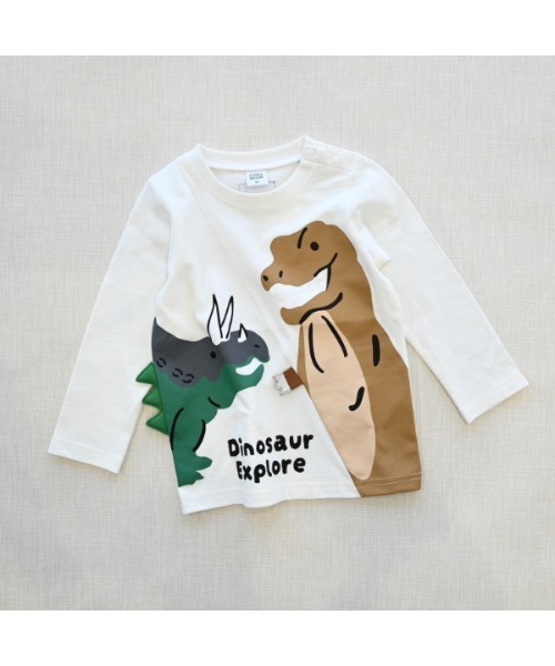 CHEEK ROOM（チークルーム）の「チークルーム 恐竜　ロングＴシャツ（Tシャツ/カットソー・キッズ・アイボリー/ブラック/オフホワイト・90cm/100cm/110cm/120cm/130cm/80ｃｍ）」の2枚目の写真