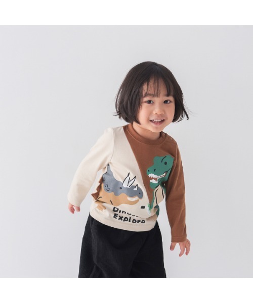 CHEEK ROOM（チークルーム）の「チークルーム 恐竜　ロングＴシャツ（Tシャツ/カットソー・キッズ・アイボリー/ブラック/オフホワイト・90cm/100cm/110cm/120cm/130cm/80ｃｍ）」の4枚目の写真