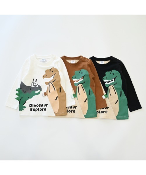 CHEEK ROOM（チークルーム）の「チークルーム 恐竜　ロングＴシャツ（Tシャツ/カットソー・キッズ・アイボリー/ブラック/オフホワイト・90cm/100cm/110cm/120cm/130cm/80ｃｍ）」の6枚目の写真