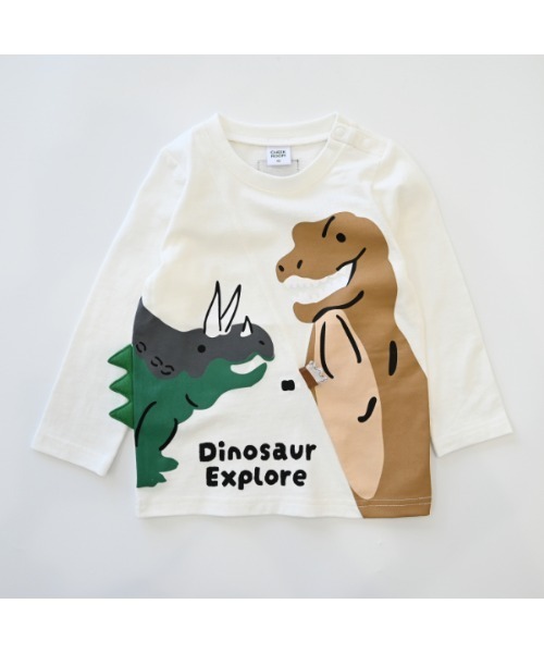 CHEEK ROOM（チークルーム）の「チークルーム 恐竜　ロングＴシャツ（Tシャツ/カットソー・キッズ・アイボリー/ブラック/オフホワイト・90cm/100cm/110cm/120cm/130cm/80ｃｍ）」の8枚目の写真
