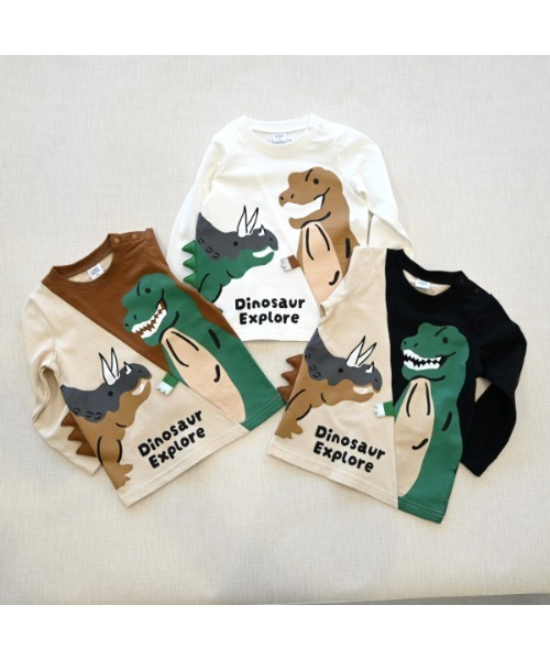 CHEEK ROOM（チークルーム）の「チークルーム 恐竜　ロングＴシャツ（Tシャツ/カットソー・キッズ・アイボリー/ブラック/オフホワイト・90cm/100cm/110cm/120cm/130cm/80ｃｍ）」の9枚目の写真
