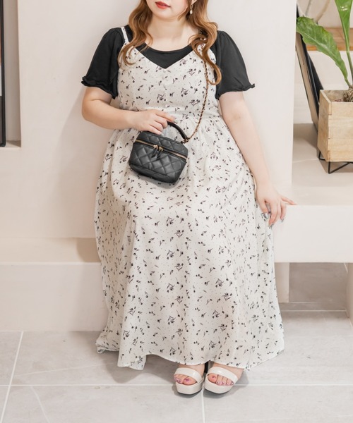 CLETTE(クレット)の「CLETTEオリジナルチューリップ柄キャミワンピース(ワンピース・レディース・ブラック/オフホワイト・4L/3L/LL)」の6枚目の写真