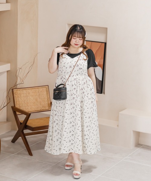 CLETTE(クレット)の「CLETTEオリジナルチューリップ柄キャミワンピース(ワンピース・レディース・ブラック/オフホワイト・4L/3L/LL)」の7枚目の写真