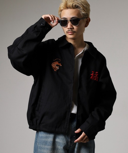 JUNGLE STORM ブラック スカジャン 刺繍 /QW160 JUNGLE STORM ブラック スカジャン 刺繍 /QW160 メンズ