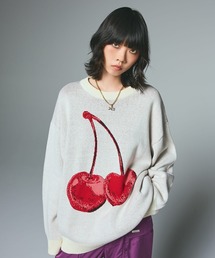 X-girl(GbNXK[)CHERRY JACQUARD KNIT TOP(jbg/Z[^[)