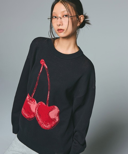 トップス Kaeri CHERRY JACQUARD KNIT TOP（ニット/セーター）｜X-girl