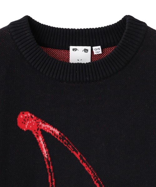 X-girl（エックスガール）の「CHERRY JACQUARD KNIT TOP（ニット/セーター・レディース・ホワイト/ブラック・ONE SIZE）」の9枚目の写真