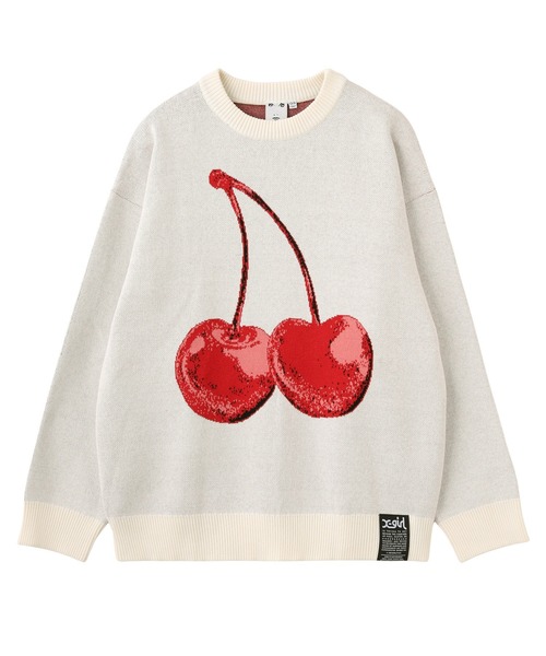 X-girl（エックスガール）の「CHERRY JACQUARD KNIT TOP（ニット/セーター・レディース・ホワイト/ブラック・ONE SIZE）」の6枚目の写真