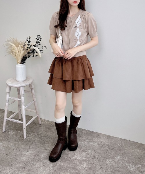 INGNI（イング）の「アーガイル半袖ニットカーディガン（カーディガン/ボレロ・レディース・グレー/ベージュ/ブラウン/ボルドー・M）」の22枚目の写真