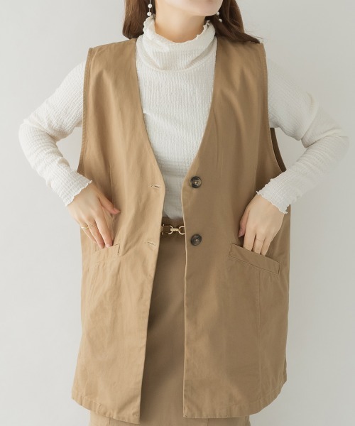 RCD（アールシーディー）の「ツイルノーカラージレ（ベスト・レディース・ライトカーキ/ベージュ/ブラック・M-L/LL～3L/4L～5L）」の8枚目の写真