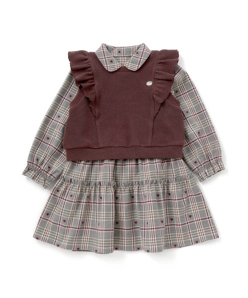 SLAP SLIP（スラップスリップ）の「【お揃い】チェック花柄コーデュロイワンピース+ニットベスト2点セット(80~130cm)（ワンピース・キッズ・ホワイト系その他2/ブラック系その他・110cm/90cm/80ｃｍ/100cm/120cm/130cm）」の22枚目の写真