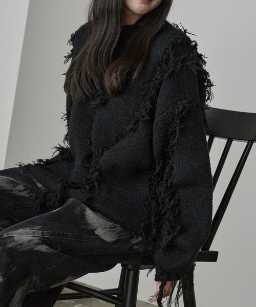 Theater code(シアターコード)の「Fringe Design Knit/フリンジデザインニットメンズ(ニット/セーター・レディース・ブラック/ホワイト/グレー・M/L)」の2枚目の写真