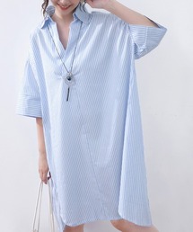 ストライプロングシャツワンピース