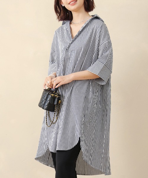 ONEP STAR(ワンピスター)の「ストライプロングシャツワンピース(シャツ/ブラウス・レディース・ブルー/ライトブルー/ブラック・FREE)」の15枚目の写真