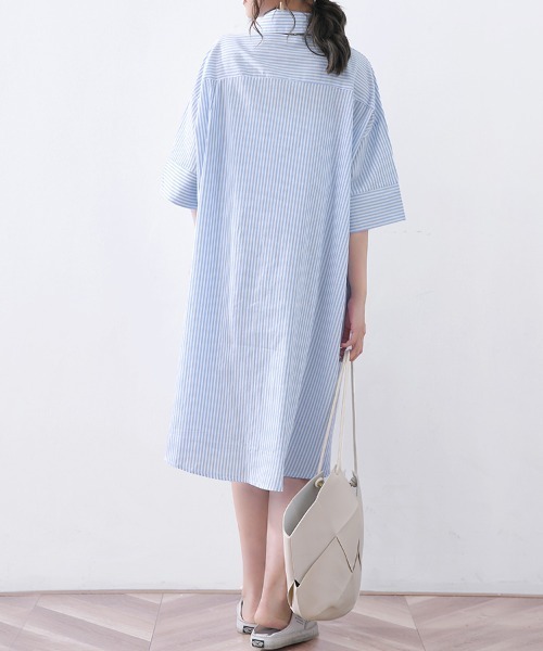 ONEP STAR(ワンピスター)の「ストライプロングシャツワンピース(シャツ/ブラウス・レディース・ブルー/ライトブルー/ブラック・FREE)」の14枚目の写真