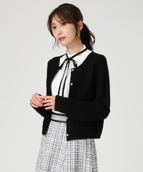 セール】2025秋冬新作 ツイード編みニットジャケット（ノーカラー