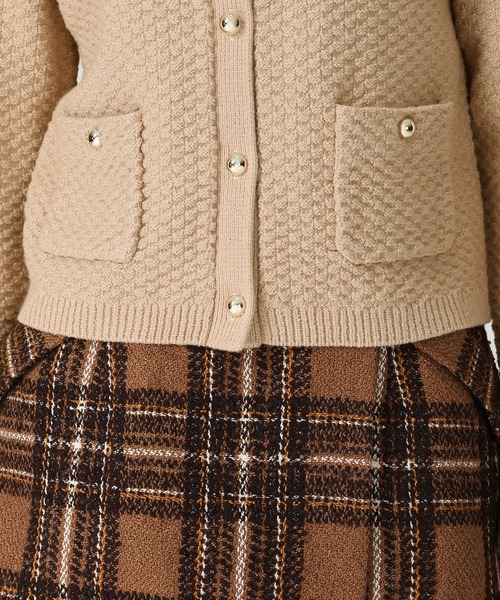 セール】2025秋冬新作 ツイード編みニットジャケット（ノーカラー