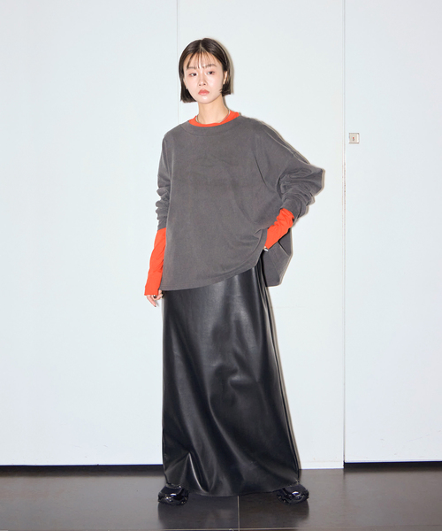 CITYSHOP（シティーショップ）の「COMBINATION LONG Tシャツ（Tシャツ/カットソー・レディース・グレー/オレンジ・FREE）」の3枚目の写真