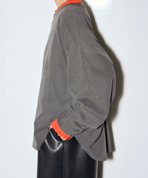 CITYSHOP（シティーショップ）の「COMBINATION LONG Tシャツ（Tシャツ/カットソー・レディース・グレー/オレンジ・FREE）」の4枚目の写真