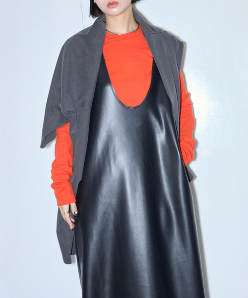 CITYSHOP（シティーショップ）の「COMBINATION LONG Tシャツ（Tシャツ/カットソー・レディース・グレー/オレンジ・FREE）」の5枚目の写真