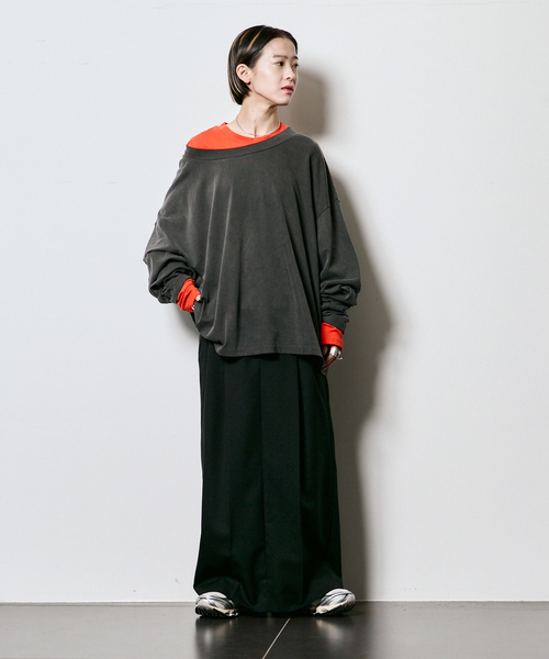 CITYSHOP（シティーショップ）の「COMBINATION LONG Tシャツ（Tシャツ/カットソー・レディース・グレー/オレンジ・FREE）」の7枚目の写真