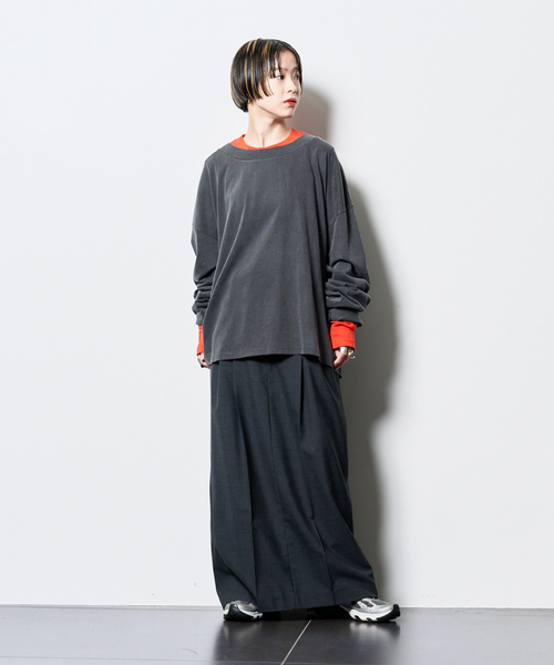 CITYSHOP（シティーショップ）の「COMBINATION LONG Tシャツ（Tシャツ/カットソー・レディース・グレー/オレンジ・FREE）」の13枚目の写真