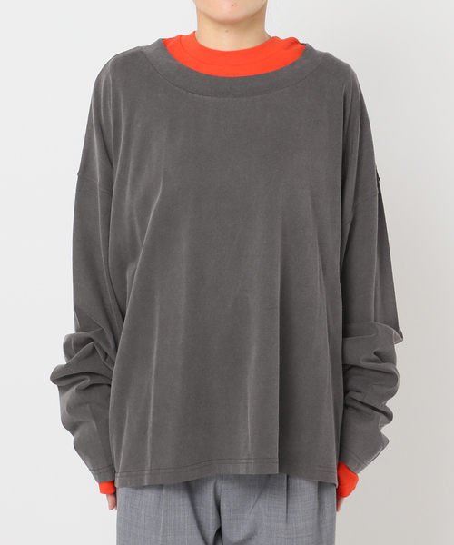 CITYSHOP（シティーショップ）の「COMBINATION LONG Tシャツ（Tシャツ/カットソー・レディース・グレー/オレンジ・FREE）」の17枚目の写真