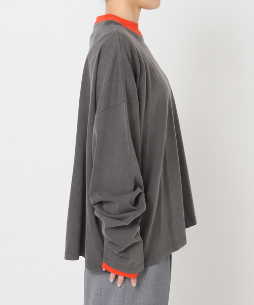 CITYSHOP（シティーショップ）の「COMBINATION LONG Tシャツ（Tシャツ/カットソー・レディース・グレー/オレンジ・FREE）」の20枚目の写真