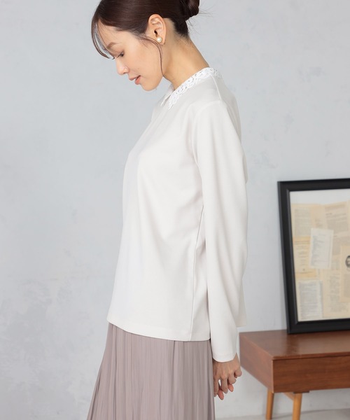 GALLORIA（ギャローリア）の「レース衿付きプルオーバー（Tシャツ/カットソー・レディース・オートミール/ネイビー・S/M/L/LL）」の10枚目の写真