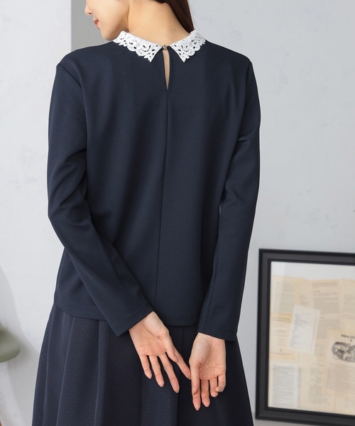 GALLORIA（ギャローリア）の「レース衿付きプルオーバー（Tシャツ/カットソー・レディース・オートミール/ネイビー・S/M/L/LL）」の5枚目の写真