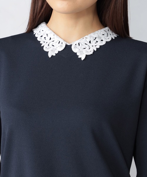 GALLORIA（ギャローリア）の「レース衿付きプルオーバー（Tシャツ/カットソー・レディース・オートミール/ネイビー・S/M/L/LL）」の4枚目の写真
