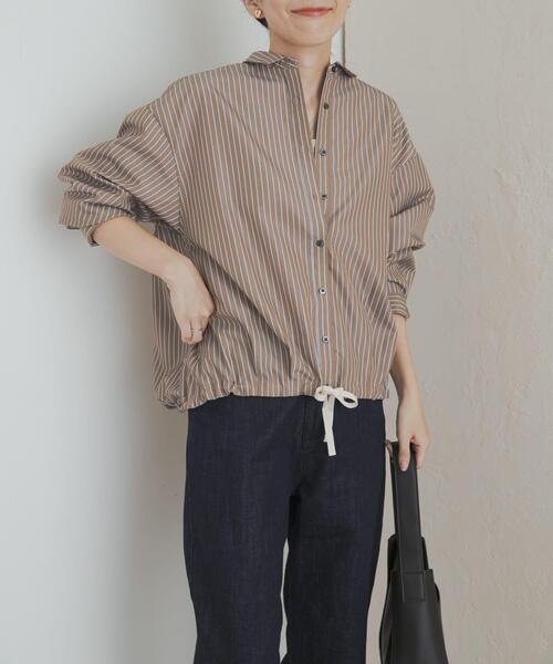 URBAN RESEARCH DOORS（アーバンリサーチドアーズ）の「ストライプドロストシャツ（シャツ/ブラウス・レディース・ネイビー/ブラウン・MEDIUM）」の2枚目の写真