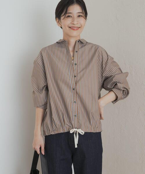 URBAN RESEARCH DOORS（アーバンリサーチドアーズ）の「ストライプドロストシャツ（シャツ/ブラウス・レディース・ネイビー/ブラウン・MEDIUM）」の4枚目の写真