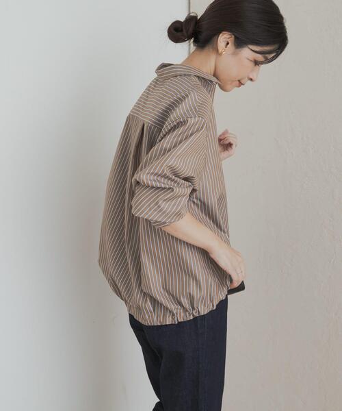 URBAN RESEARCH DOORS（アーバンリサーチドアーズ）の「ストライプドロストシャツ（シャツ/ブラウス・レディース・ネイビー/ブラウン・MEDIUM）」の6枚目の写真
