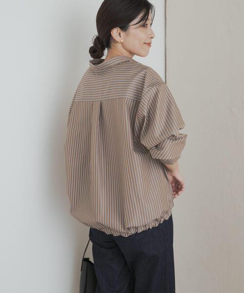 URBAN RESEARCH DOORS（アーバンリサーチドアーズ）の「ストライプドロストシャツ（シャツ/ブラウス・レディース・ネイビー/ブラウン・MEDIUM）」の7枚目の写真