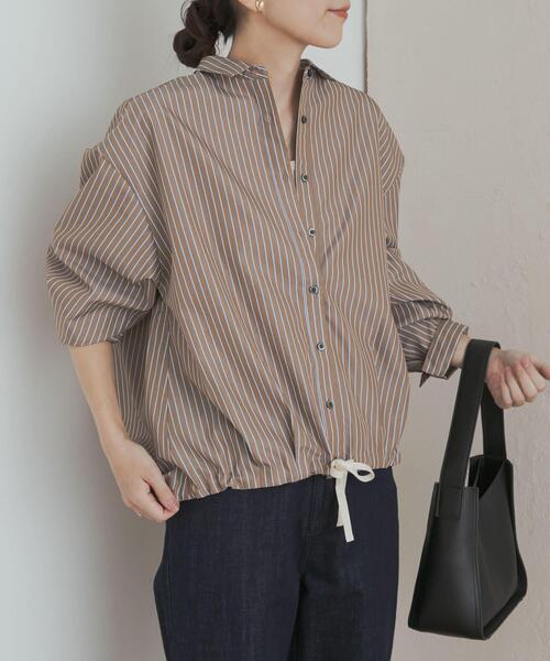 URBAN RESEARCH DOORS（アーバンリサーチドアーズ）の「ストライプドロストシャツ（シャツ/ブラウス・レディース・ネイビー/ブラウン・MEDIUM）」の8枚目の写真