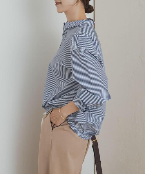 URBAN RESEARCH DOORS（アーバンリサーチドアーズ）の「ストライプドロストシャツ（シャツ/ブラウス・レディース・ネイビー/ブラウン・MEDIUM）」の15枚目の写真