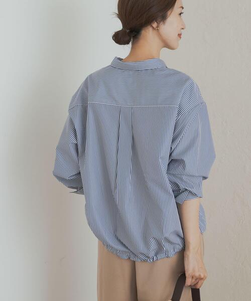 未使用】ストライプドロストシャツ ネイビー Mサイズ ドロスト