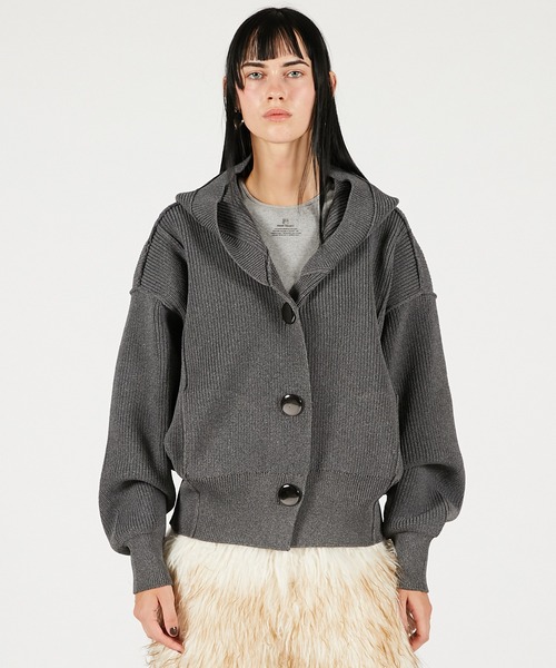 PRANK PROJECT（プランクプロジェクト）の「【Pre-Order】フーディーニットカーディガン / Hoodie Knit Cardigan（カーディガン/ボレロ・レディース・ブラック/グレー・FREE）」の16枚目の写真